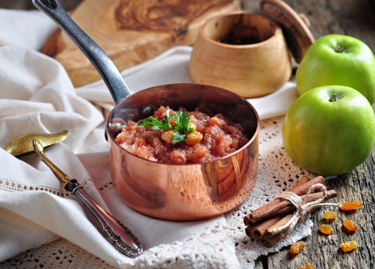 Apple chutney in a saucepan